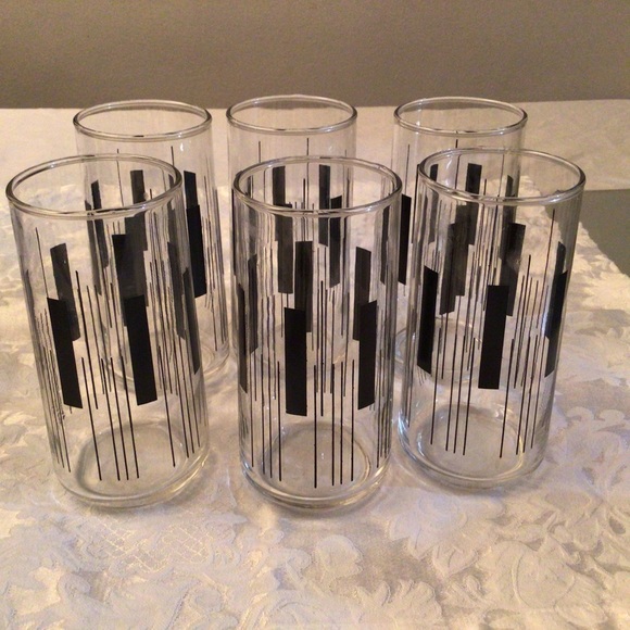 6 Black stripe abstract Water glasses